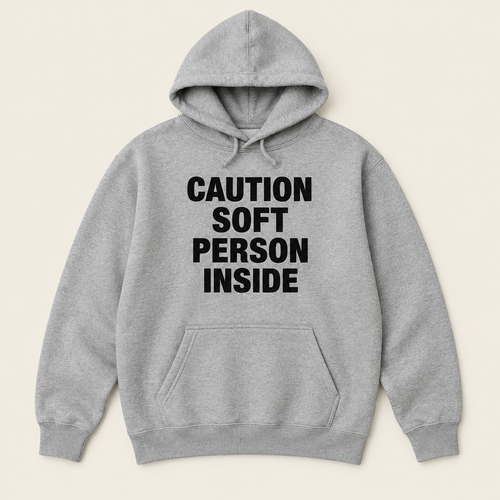 Mikina Caution: Soft Person Inside – Šedý melír