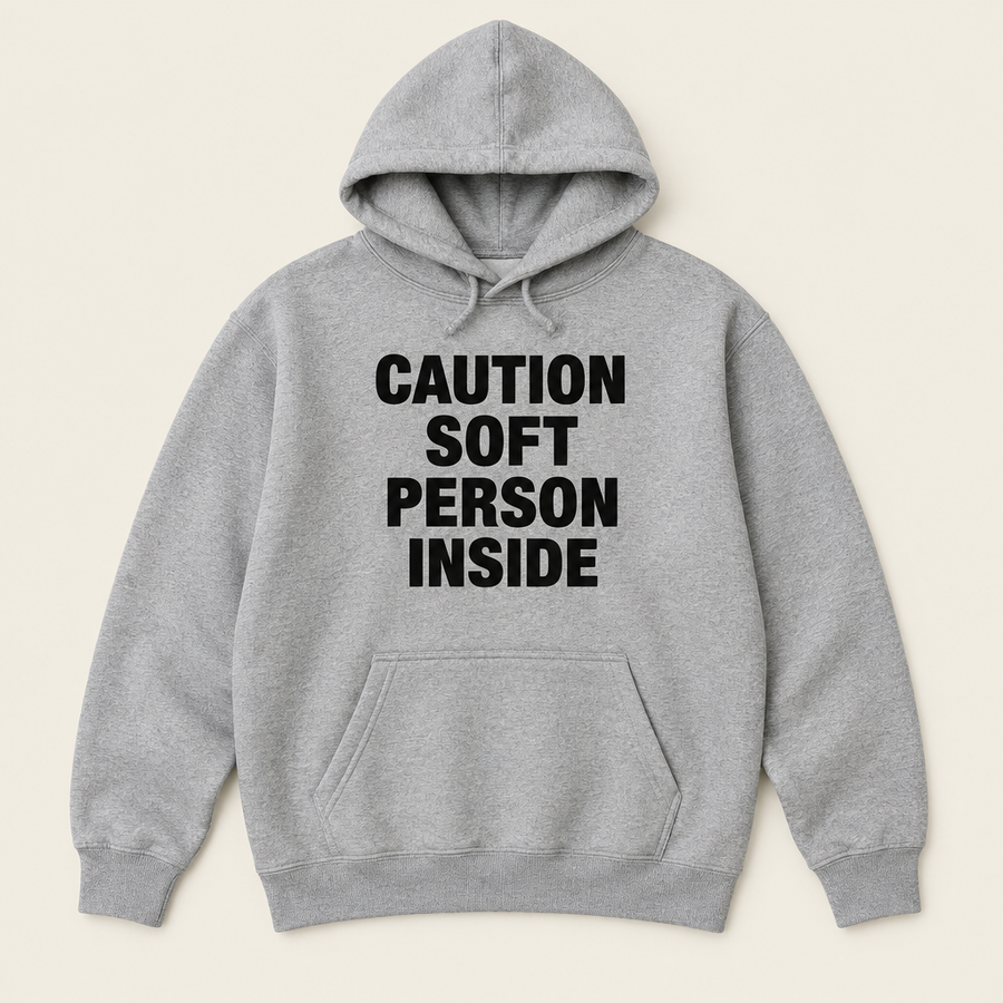 Mikina Caution: Soft Person Inside – Šedý melír
